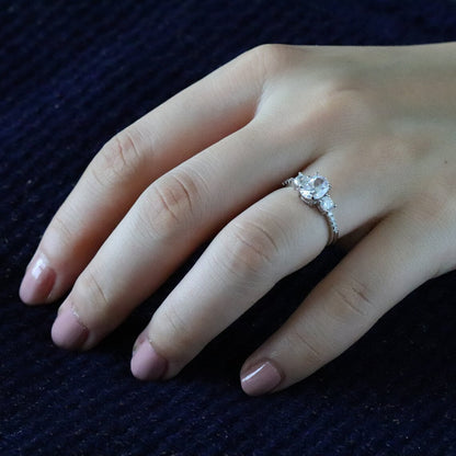 1.50 CT Oval Moissanite Three Stone & Pave Setting Engagement Ring - farrellouise