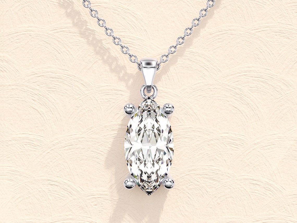 1.0 CT Marquise Moissanite Diamond Solitaire Necklace - farrellouise