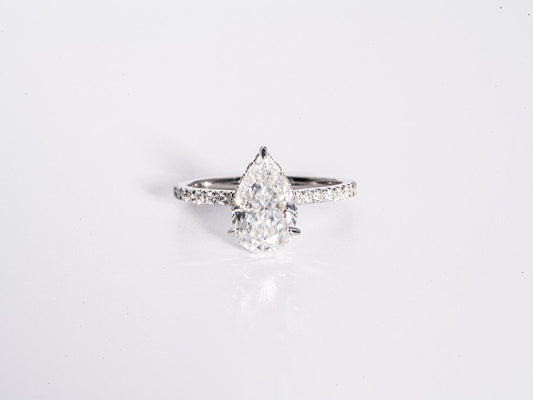 3.0 CT Pear Moissanite Hidden Halo Engagement Ring With Pave Setting - farrellouise