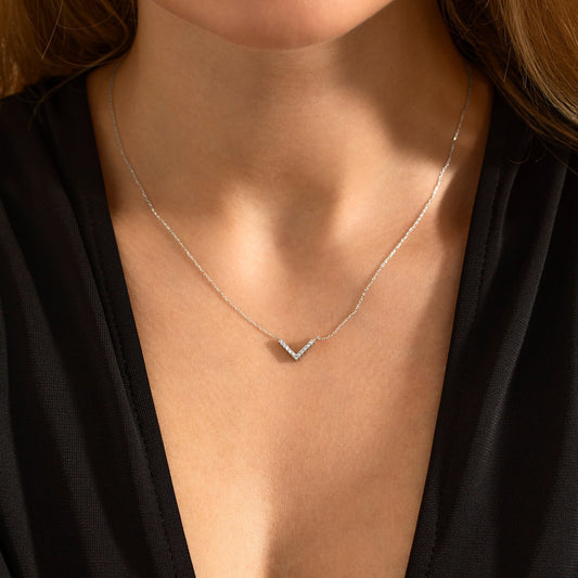 0.10 TCW Round Moissanite Diamond V Shaped Necklace - farrellouise