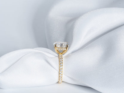 3.0 CT Elongated Cushion Moissanite Hidden Halo Engagement Ring With Pave Setting - farrellouise