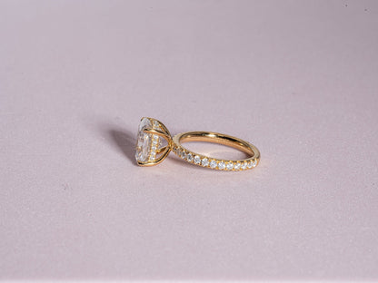 3.0 CT Elongated Cushion Moissanite Hidden Halo Engagement Ring With Pave Setting - farrellouise