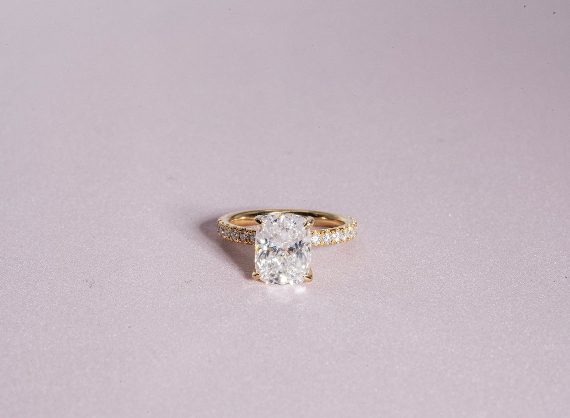 3.0 CT Elongated Cushion Moissanite Hidden Halo Engagement Ring With Pave Setting - farrellouise