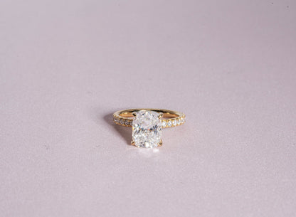 3.0 CT Elongated Cushion Moissanite Hidden Halo Engagement Ring With Pave Setting - farrellouise