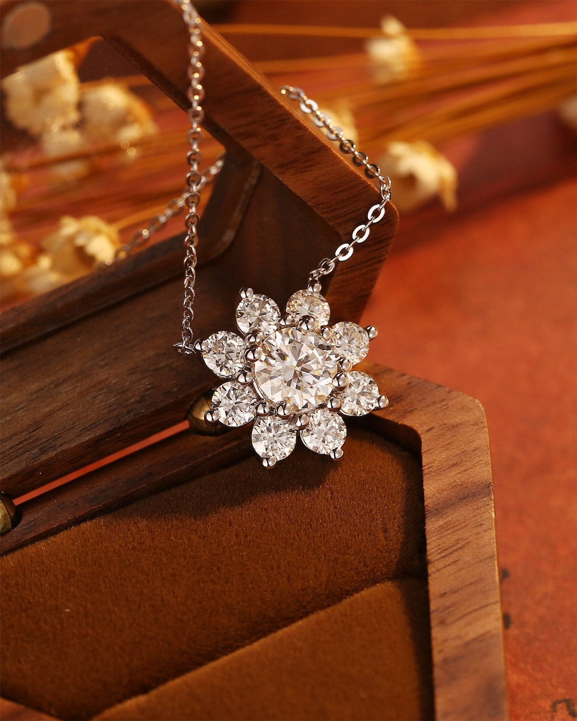 0.50 CT Round Moissanite Diamond Floral Necklace - farrellouise