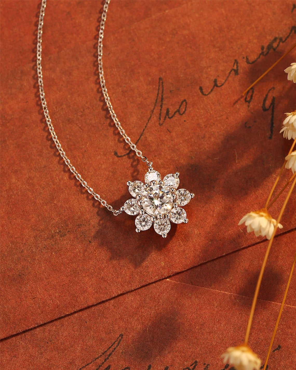 0.50 CT Round Moissanite Diamond Floral Necklace - farrellouise