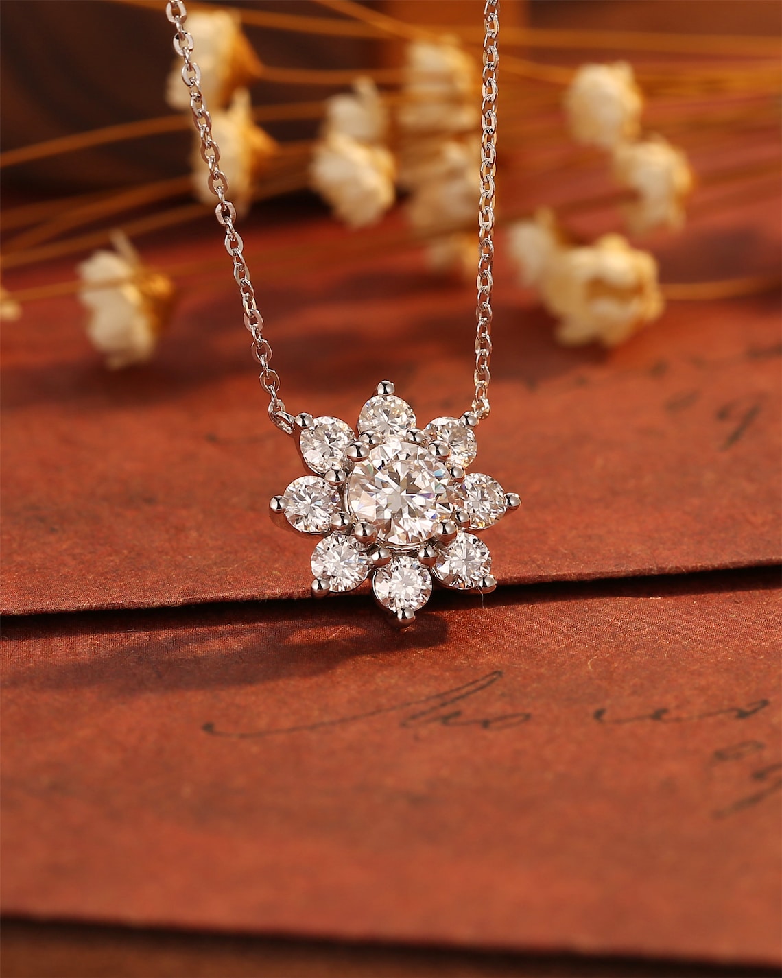 0.50 CT Round Moissanite Diamond Floral Necklace - farrellouise