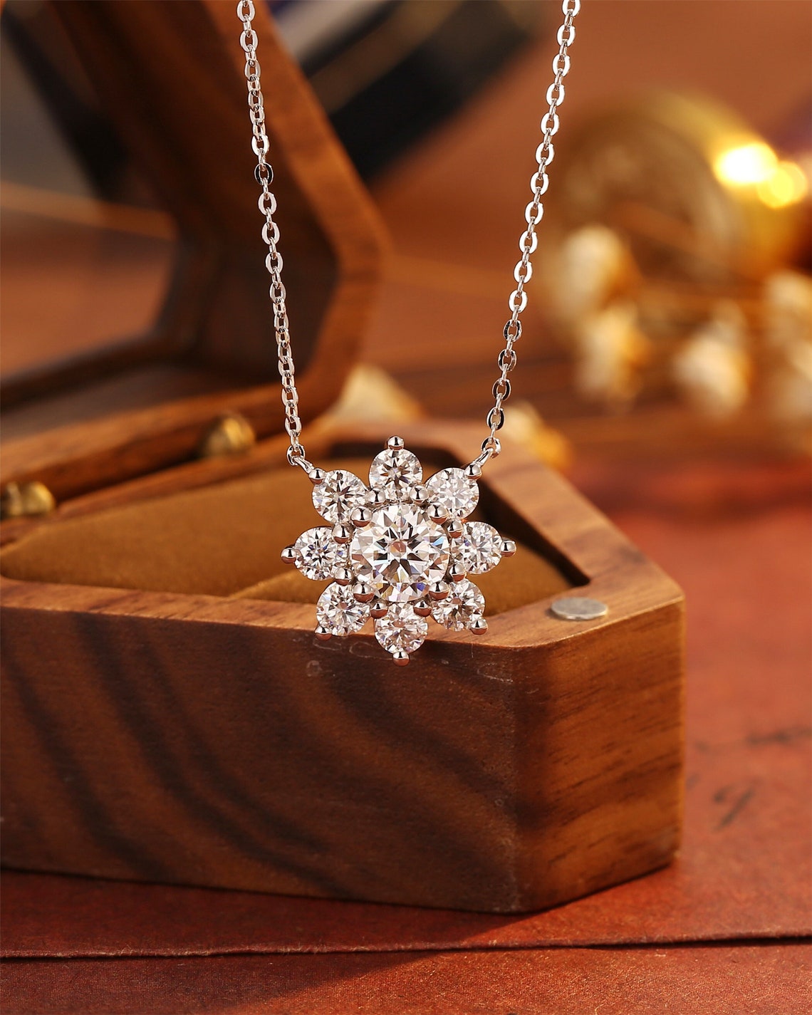 0.50 CT Round Moissanite Diamond Floral Necklace - farrellouise