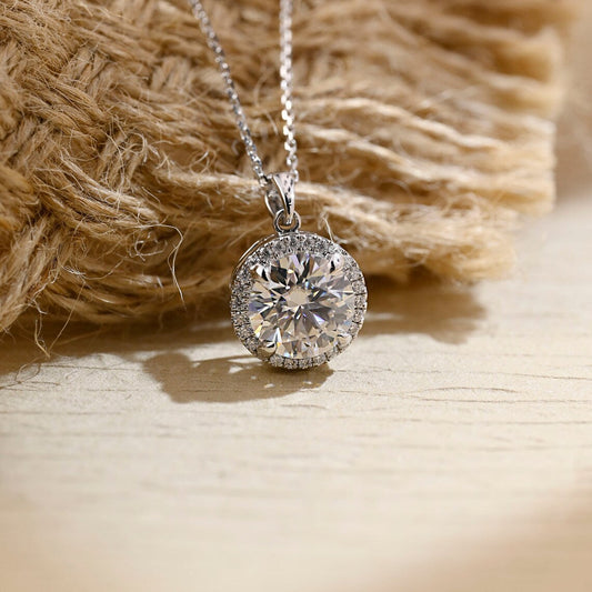 0.50 CT Round Moissanite Diamond Halo Necklace - farrellouise