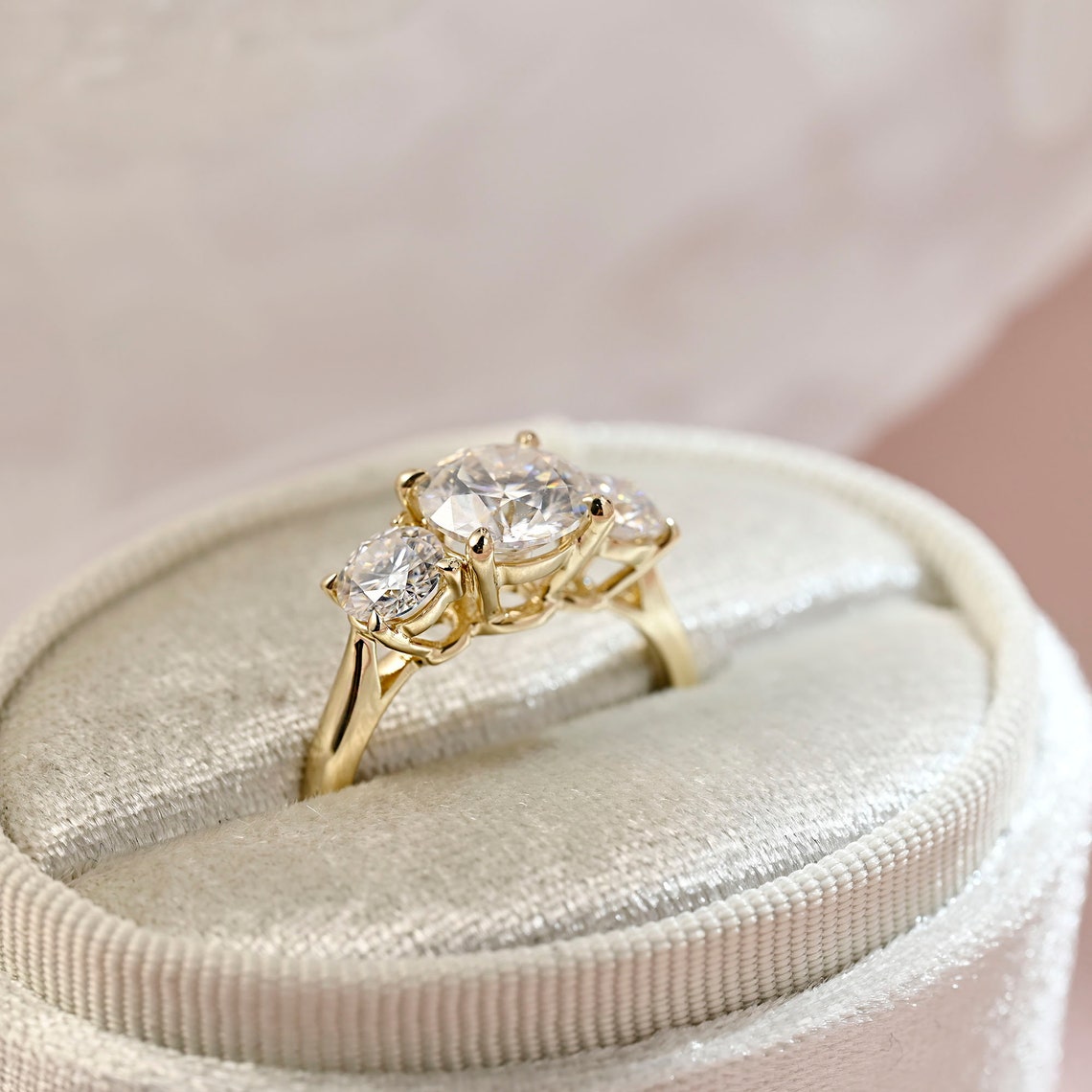 1.5 CT Round Moissanite Three Stone Engagement Ring - farrellouise
