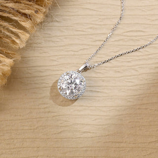 0.50 CT Round Moissanite Diamond Halo Necklace - farrellouise