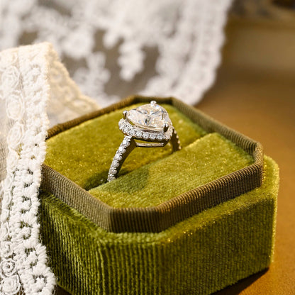 1.0 CT Heart Moissanite Diamond Halo Pave Ring - farrellouise