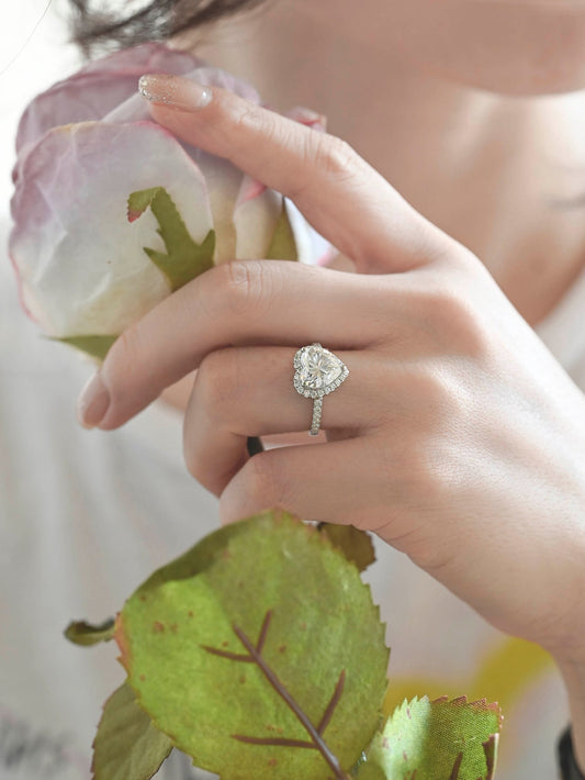 1.0 CT Heart Moissanite Diamond Halo Pave Ring - farrellouise