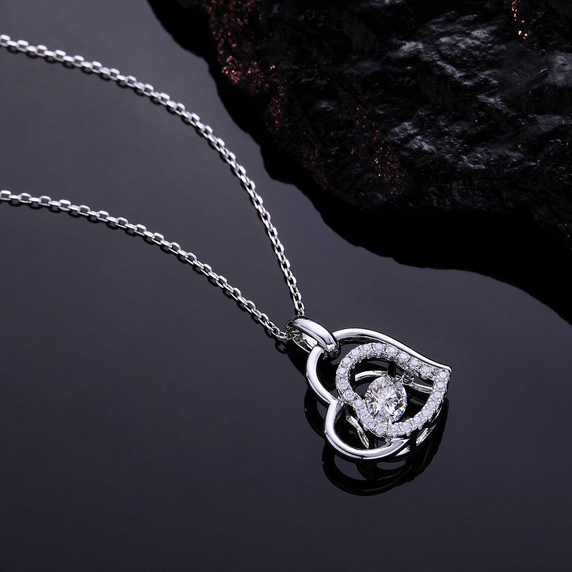 0.50 CT Round Moissanite Diamond Heart Shaped Pendant Necklace - farrellouise