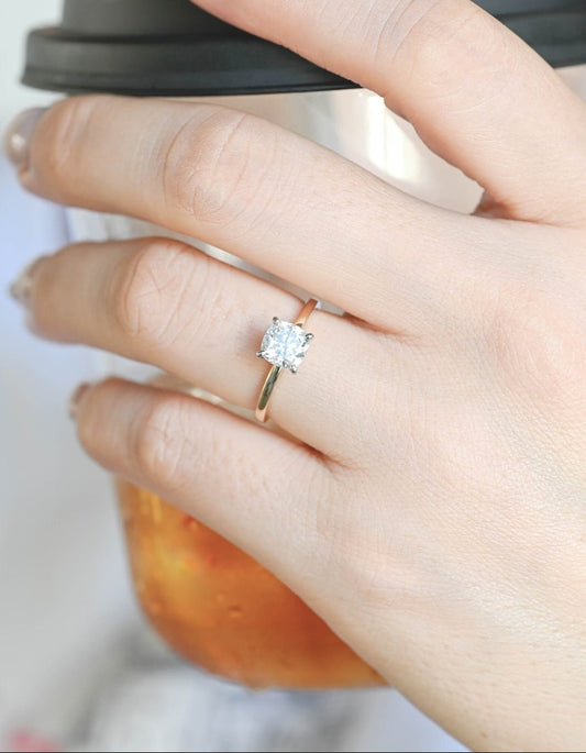 1.0 CT Cushion Moissanite Hidden Halo Engagement Ring - farrellouise