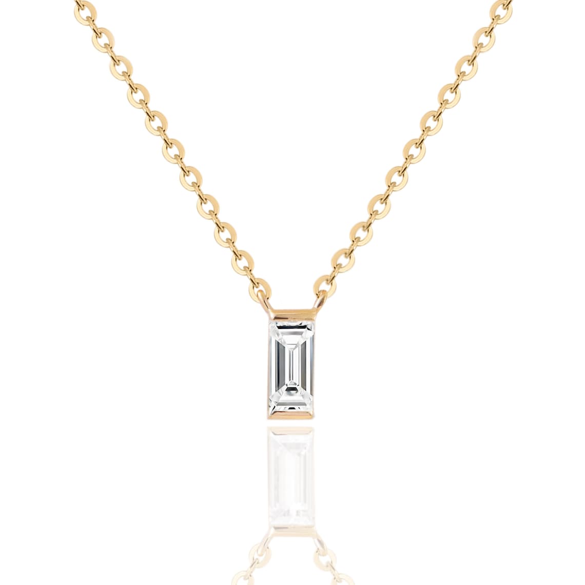 0.10 TCW Baguette Moissanite Diamond Solitaire Necklace - farrellouise