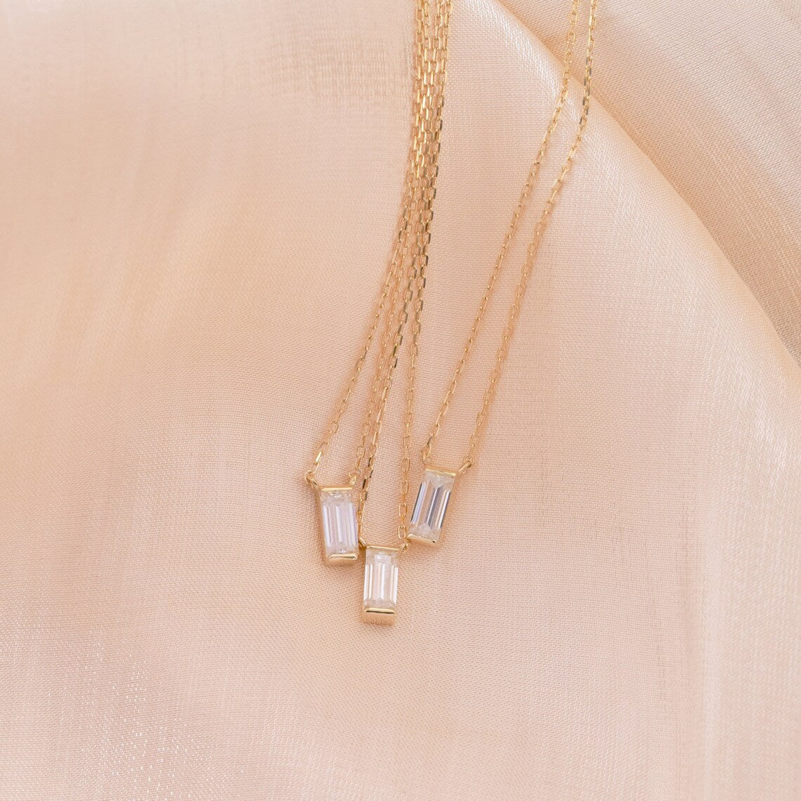 0.10 TCW Baguette Moissanite Diamond Solitaire Necklace - farrellouise