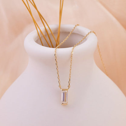 0.10 TCW Baguette Moissanite Diamond Solitaire Necklace - farrellouise