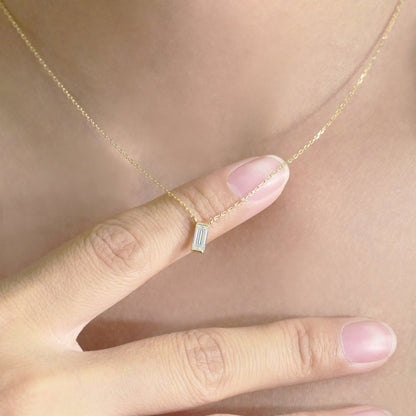 0.10 TCW Baguette Moissanite Diamond Solitaire Necklace - farrellouise