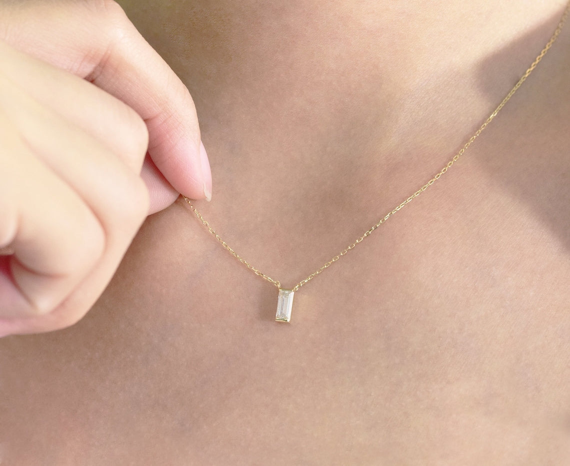 0.10 TCW Baguette Moissanite Diamond Solitaire Necklace - farrellouise