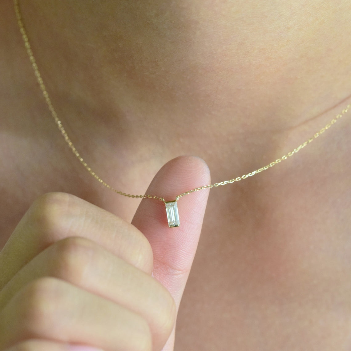 0.10 TCW Baguette Moissanite Diamond Solitaire Necklace - farrellouise