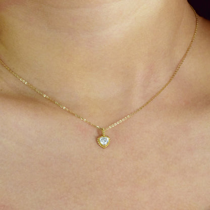 0.20 TCW Heart Moissanite Diamond Milgrain Solitaire Necklace - farrellouise