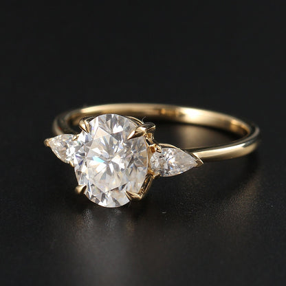 2.44 CT Oval Moissanite Three Stone Engagement Ring - farrellouise
