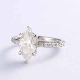 2.0 CT Marquise Moissanite Hidden Halo Engagement Ring With Pave Setting - farrellouise