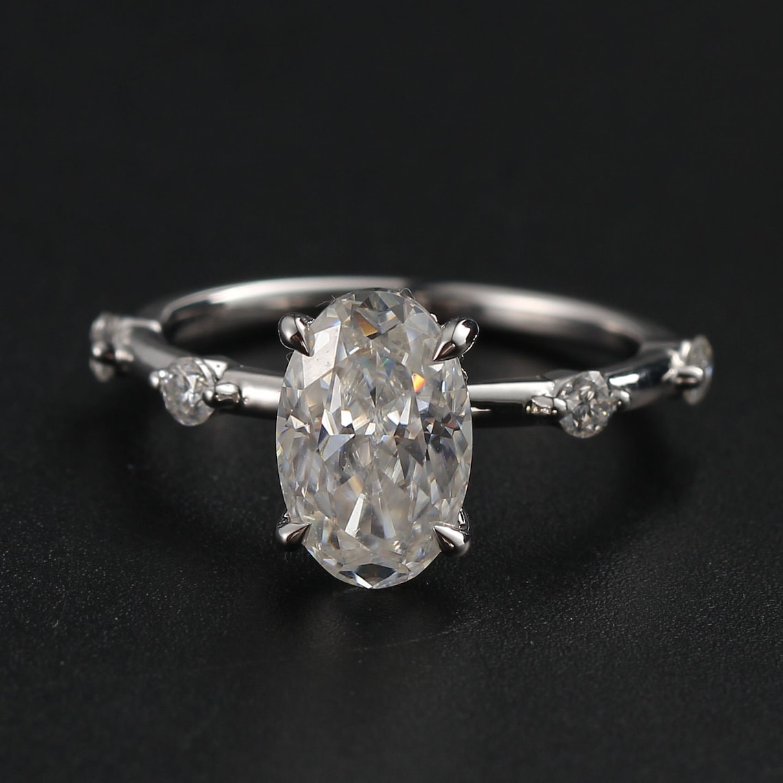 2.50 CT Oval Moissanite Hidden Halo Dainty Pave Setting Engagement Ring - farrellouise