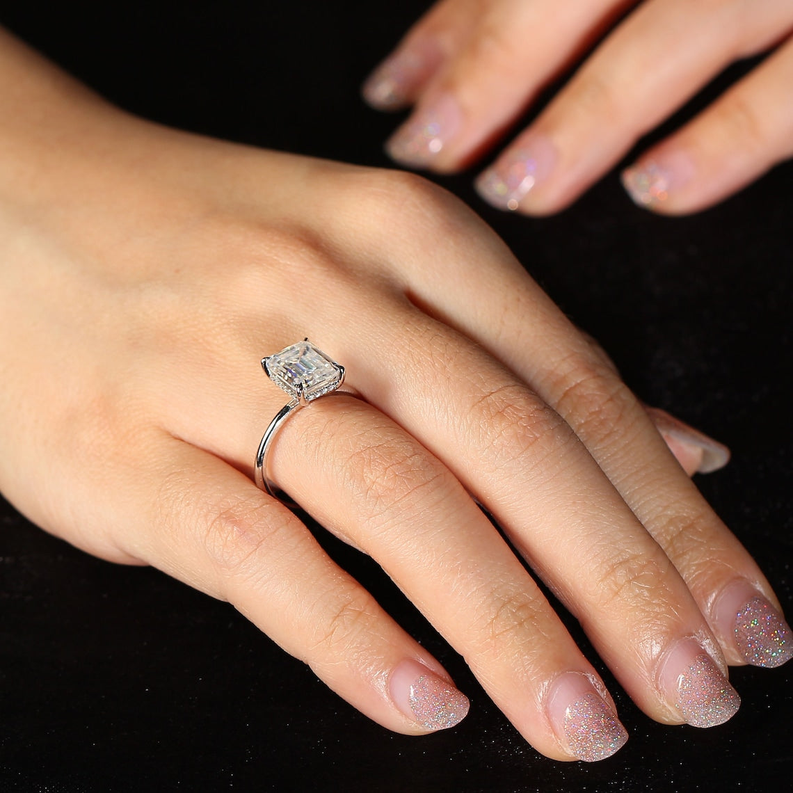 2.50 CT Emerald Moissanite Hidden Halo Engagement Ring - farrellouise