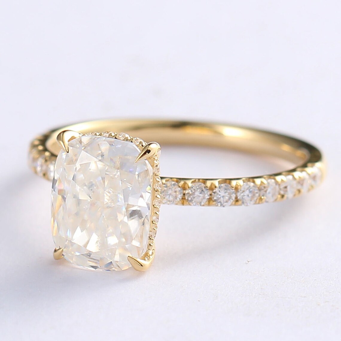 2.33 CT Cushion Moissanite Hidden Halo Pave Setting Engagement Ring - farrellouise