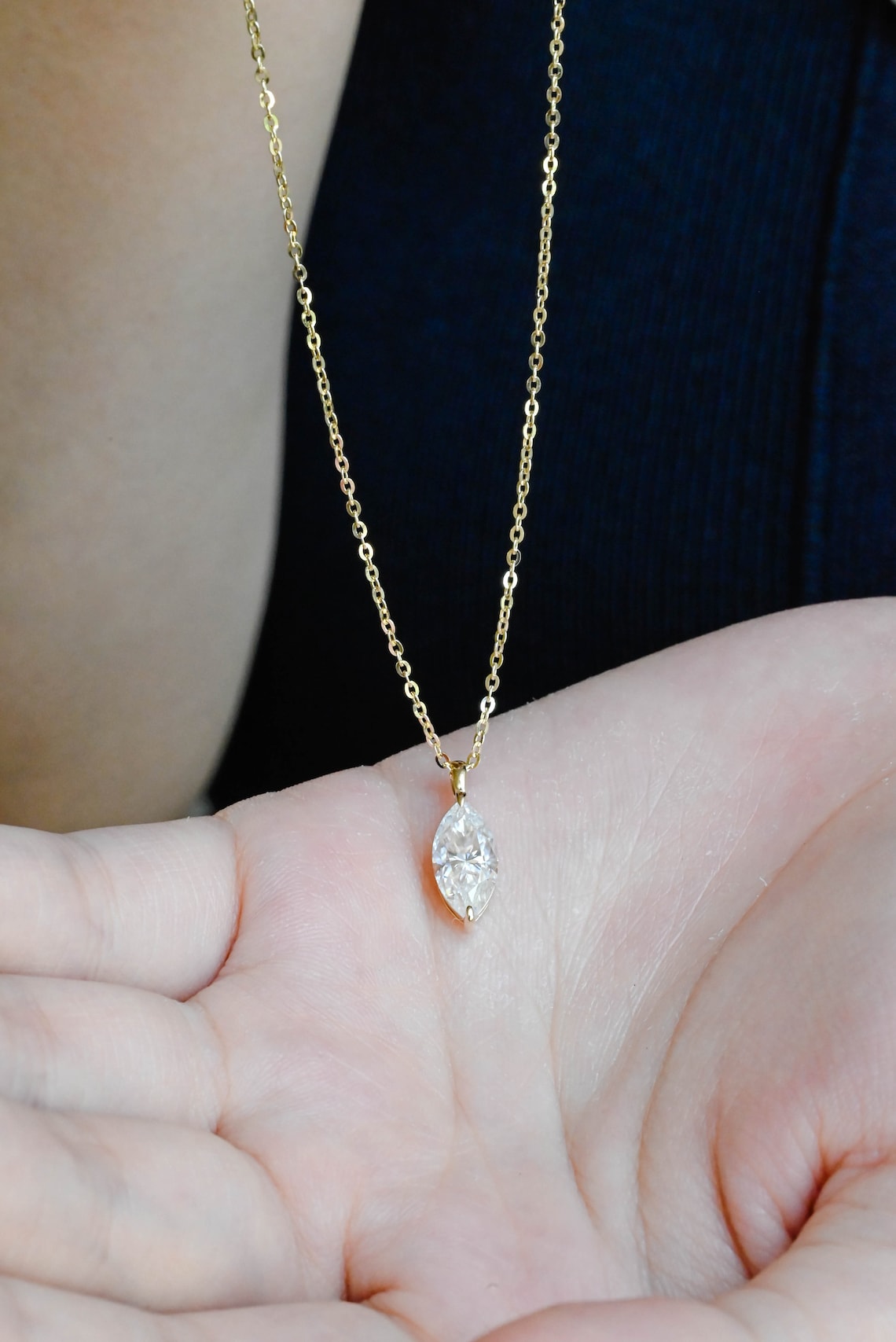 0.80 TCW Marquise Moissanite Diamond Solitaire Necklace - farrellouise