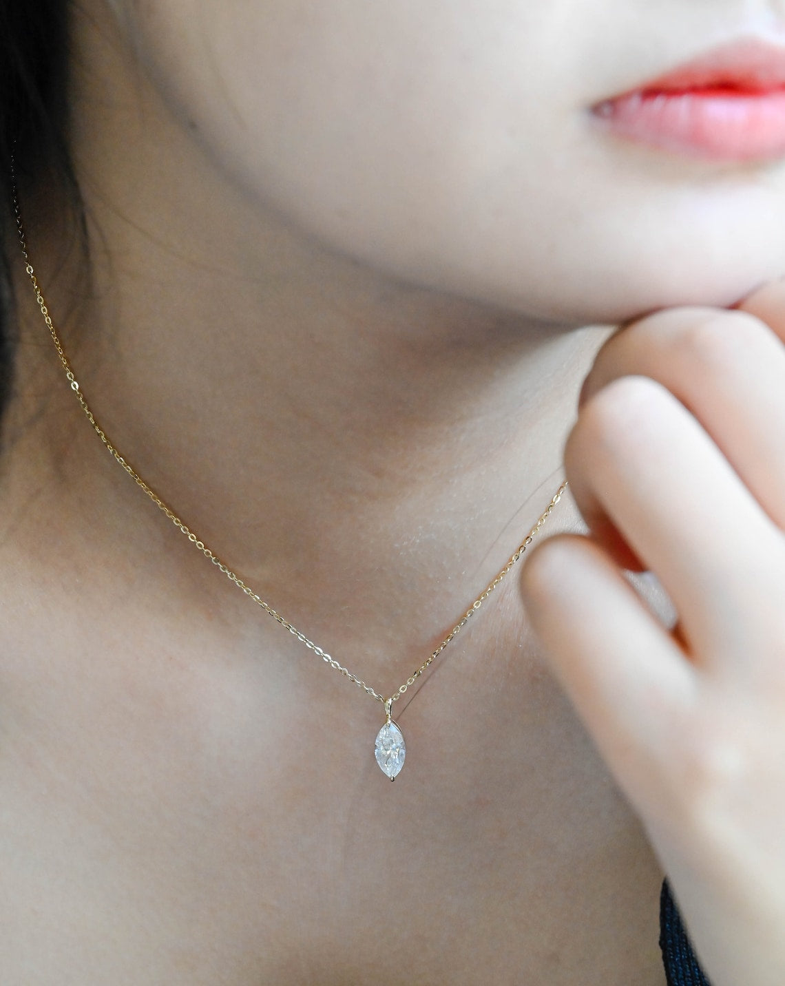 0.80 TCW Marquise Moissanite Diamond Solitaire Necklace - farrellouise