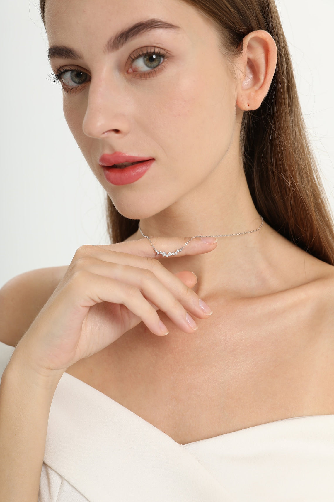 0.50 TCW Round Moissanite Diamond Dainty Necklace - farrellouise