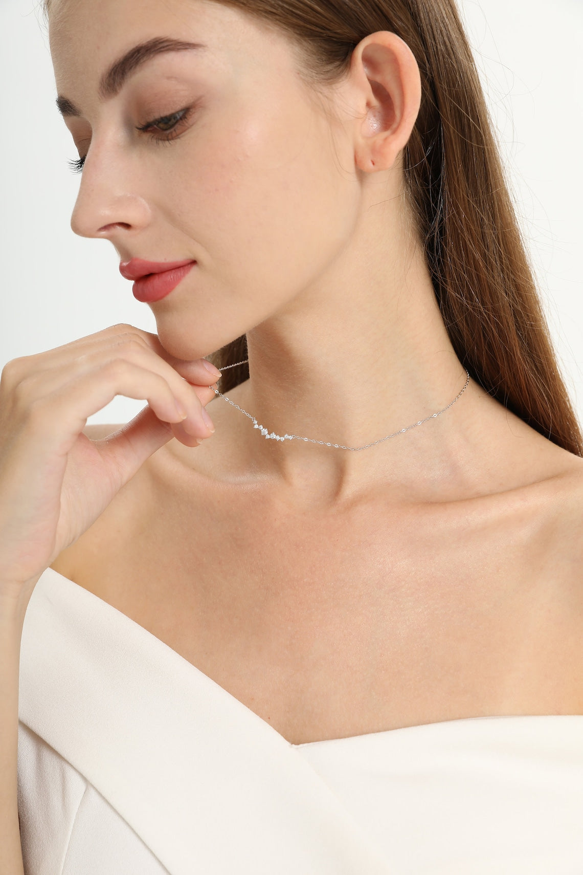 0.50 TCW Round Moissanite Diamond Dainty Necklace - farrellouise