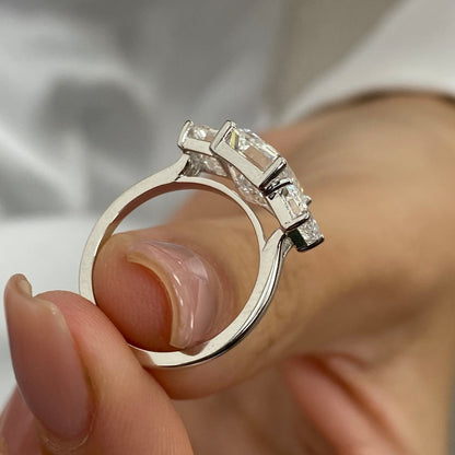 3.0 CT Emerald Moissanite Three Stone Engagement Ring - farrellouise