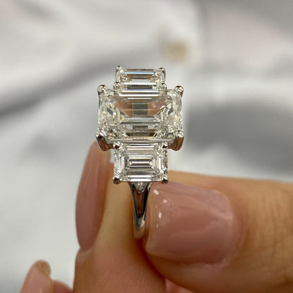 3.0 CT Emerald Moissanite Three Stone Engagement Ring - farrellouise