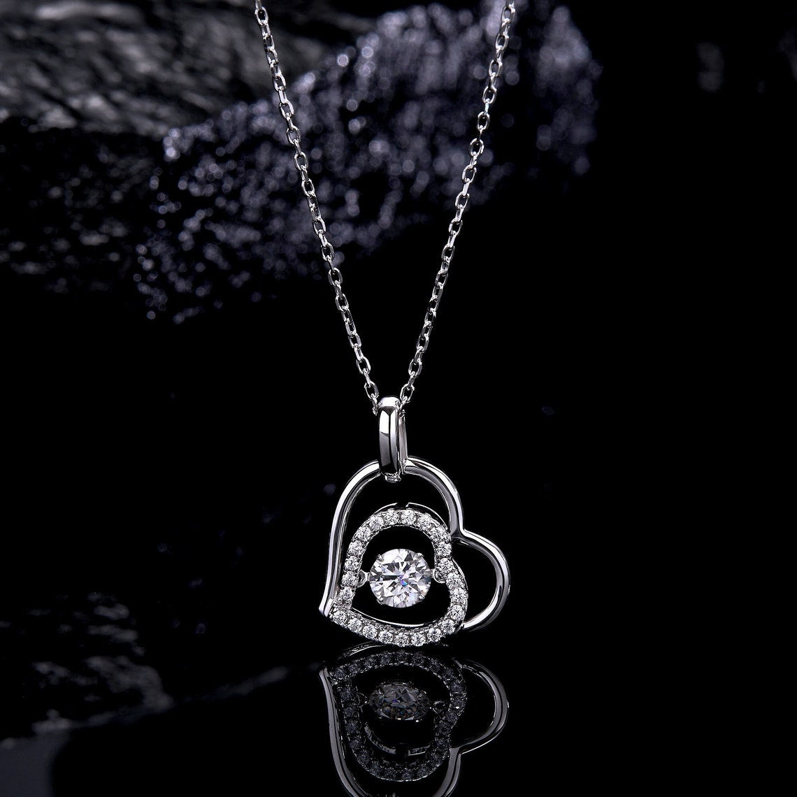0.50 CT Round Moissanite Diamond Heart Shaped Pendant Necklace - farrellouise