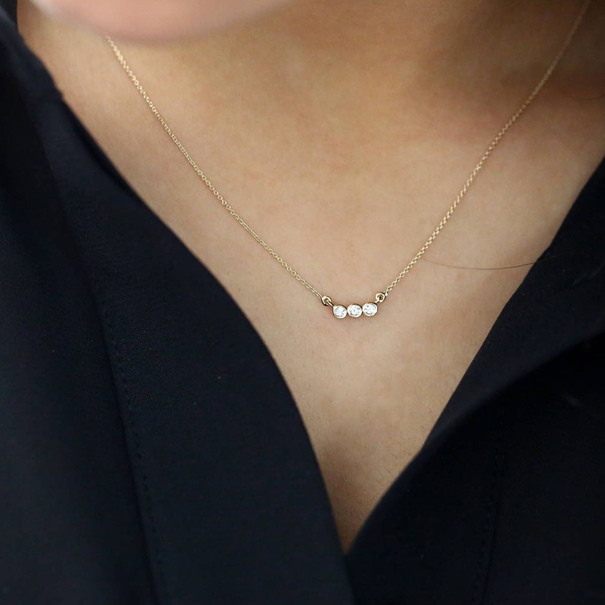 0.10 TCW Round Moissanite Bezel Necklace - farrellouise