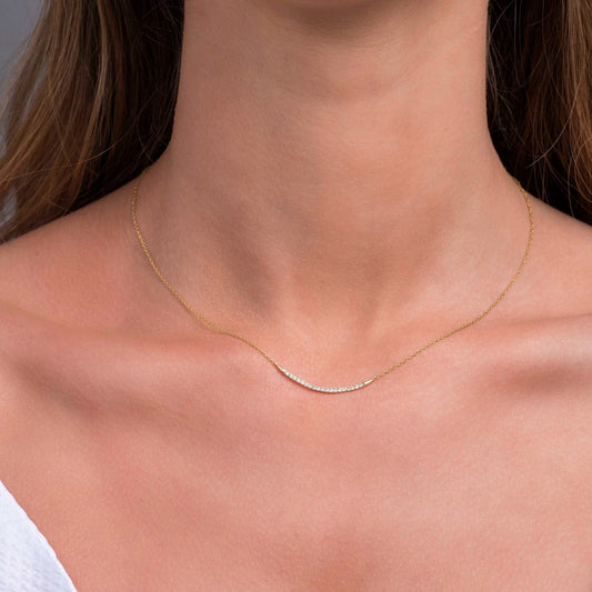 0.18 TCW Round Moissanite Curved Bar Necklace - farrellouise