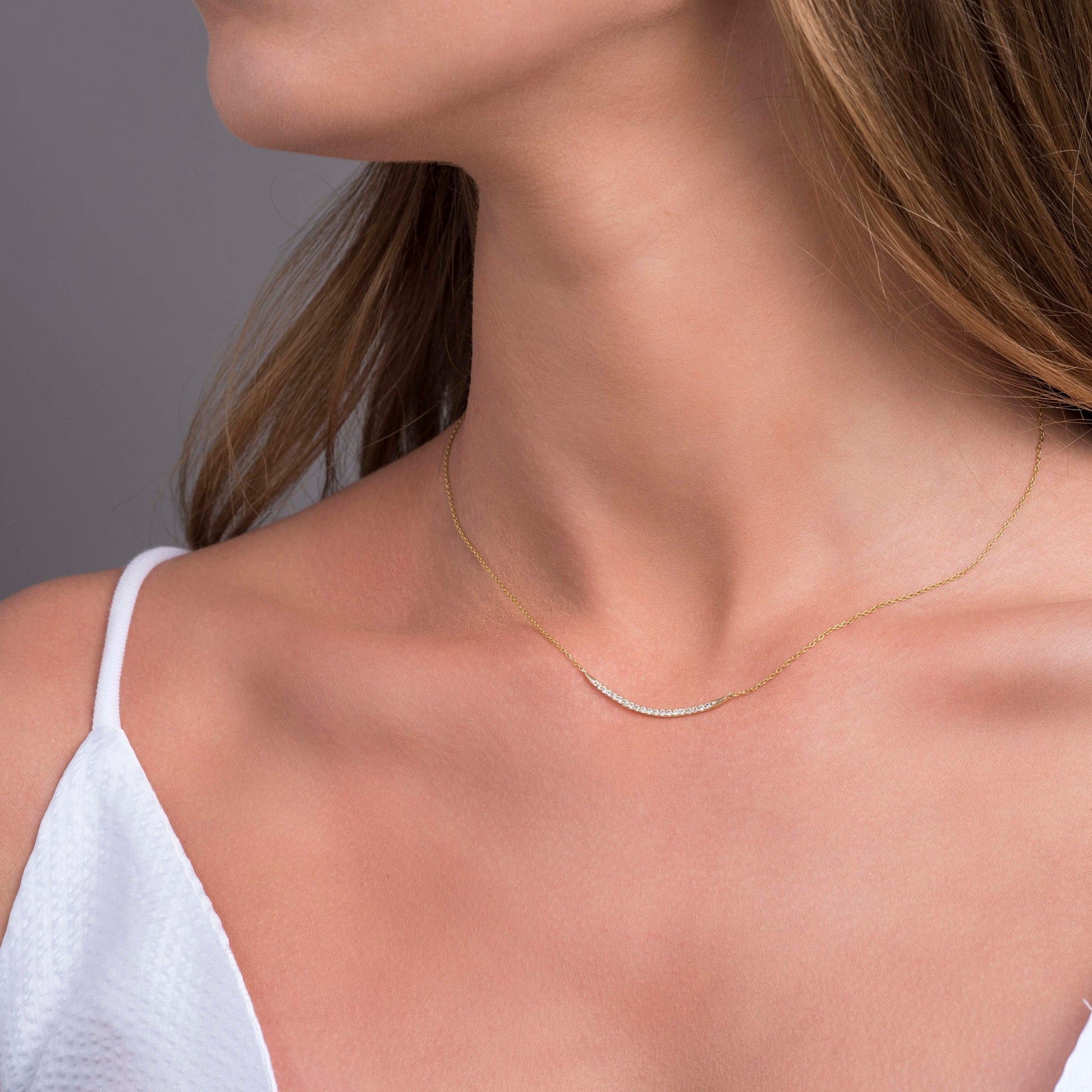0.18 TCW Round Moissanite Curved Bar Necklace - farrellouise