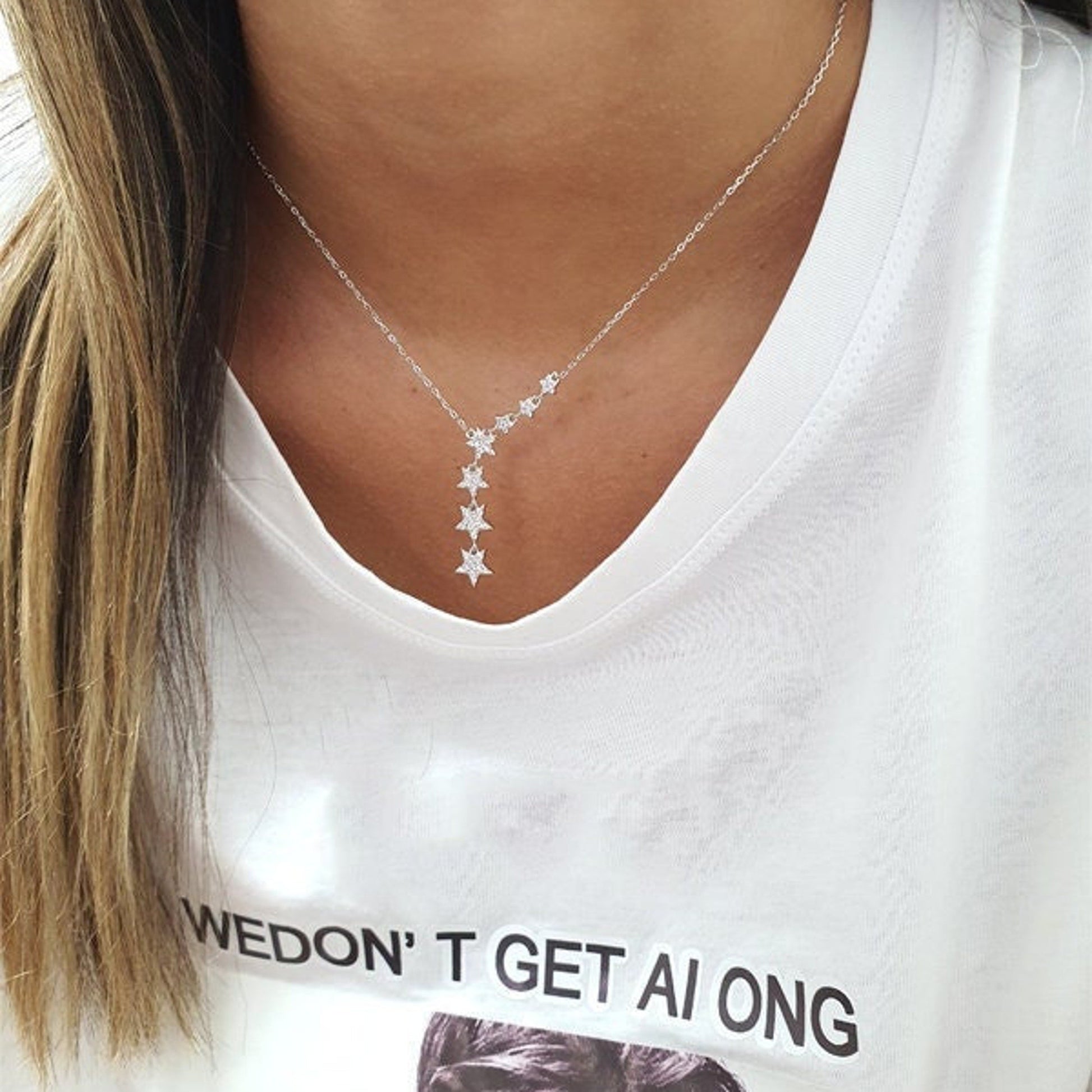 0.10 TCW Round Moissanite Star Lariat Necklace - farrellouise