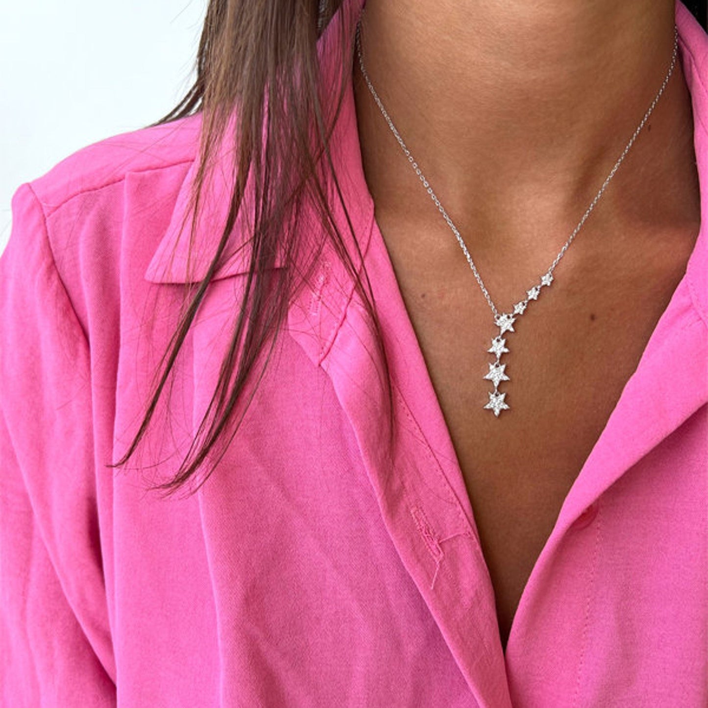 0.10 TCW Round Moissanite Star Lariat Necklace - farrellouise