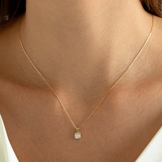 0.18 TCW Round & Baguette Moissanite Square Necklace - farrellouise