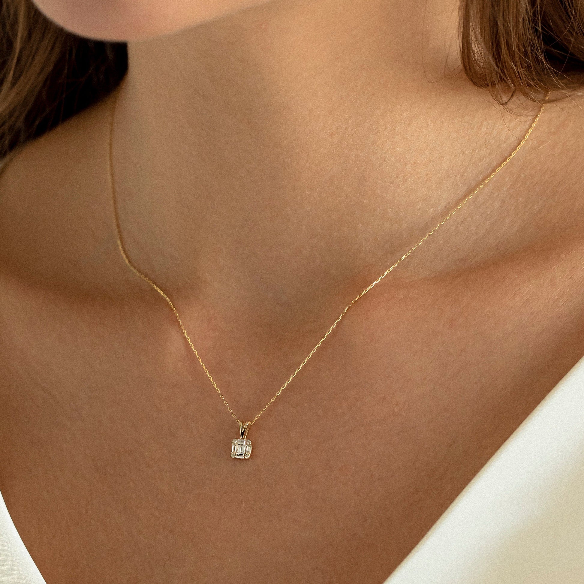 0.18 TCW Round & Baguette Moissanite Square Necklace - farrellouise