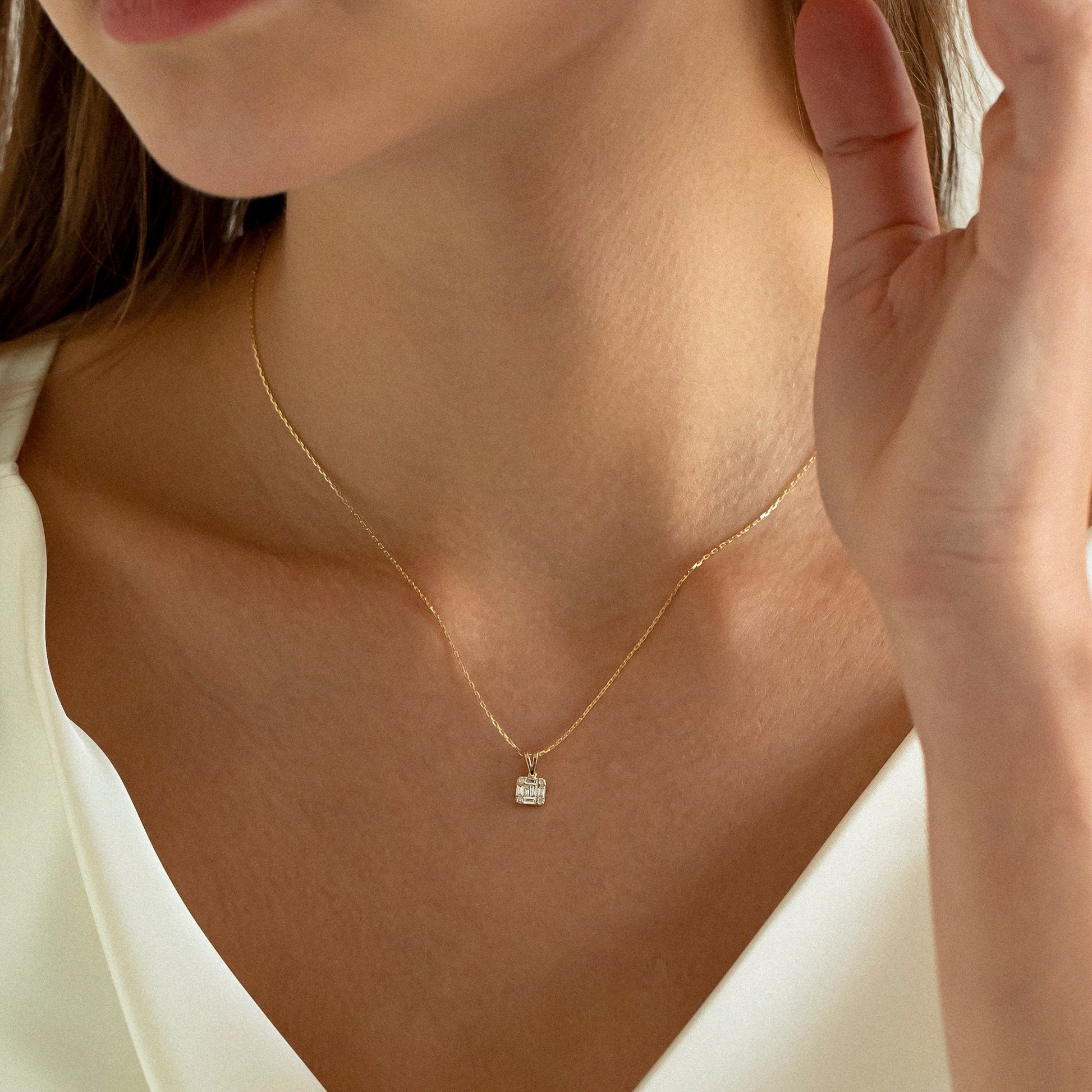0.18 TCW Round & Baguette Moissanite Square Necklace - farrellouise