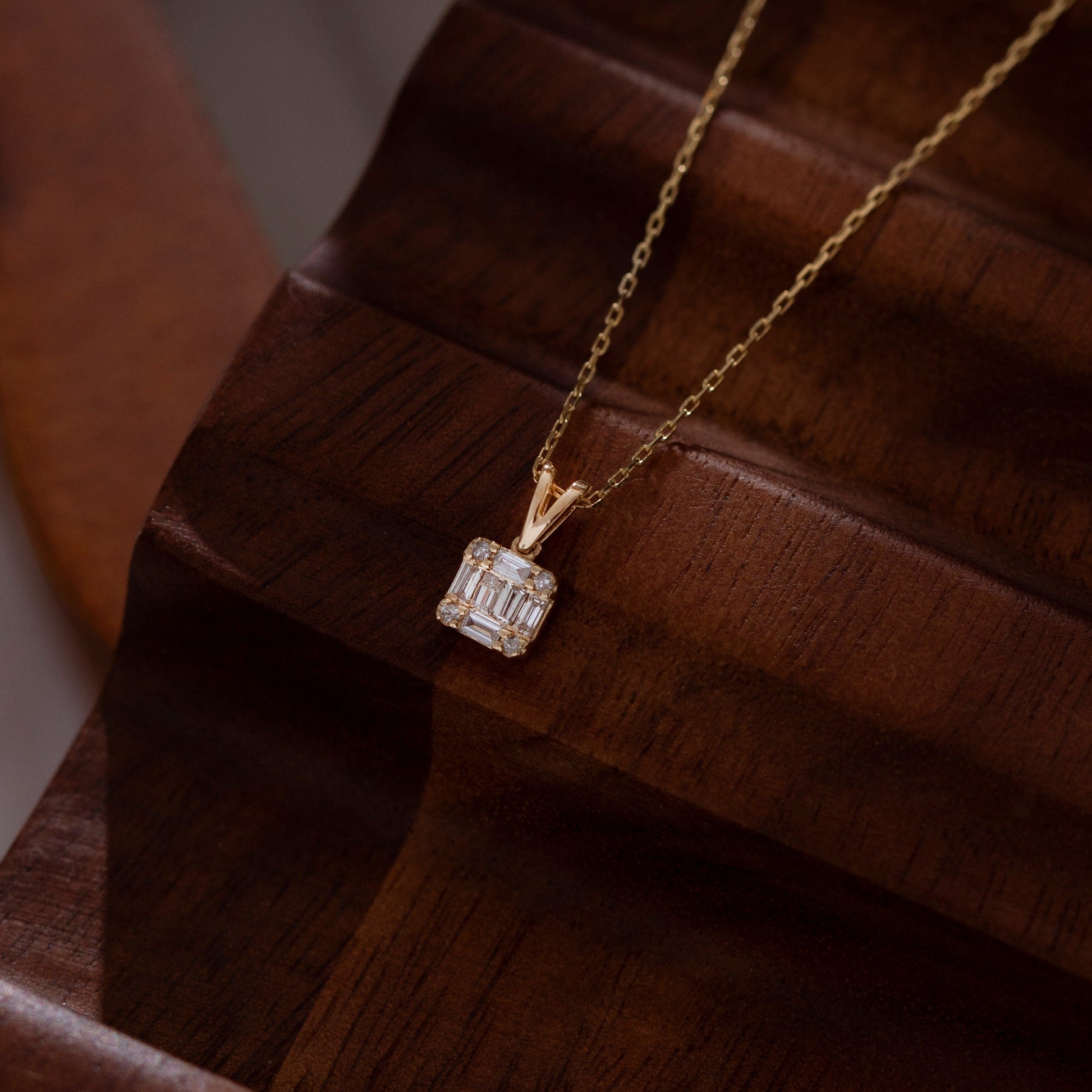 0.18 TCW Round & Baguette Moissanite Square Necklace - farrellouise