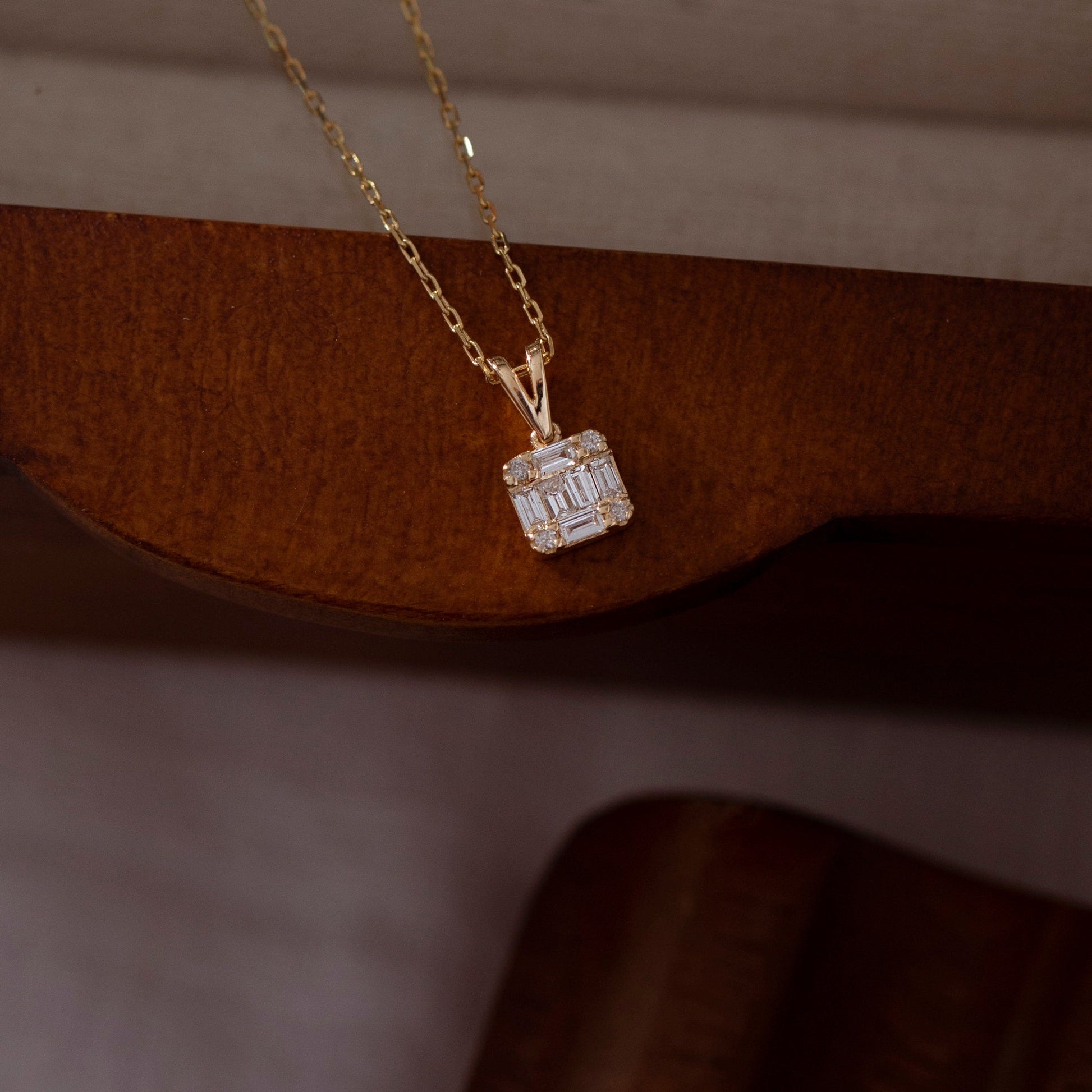 0.18 TCW Round & Baguette Moissanite Square Necklace - farrellouise