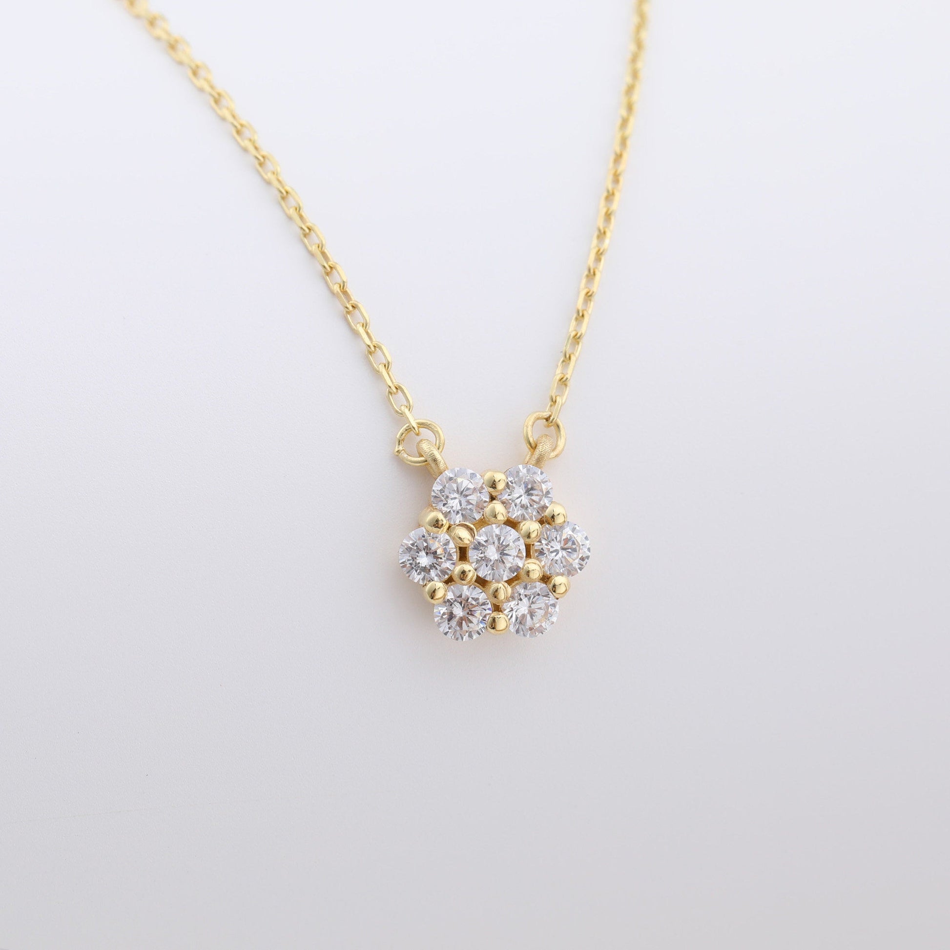 0.21 TCW Round Moissanite Flower Pendant Necklace - farrellouise