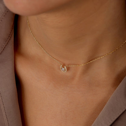 0.10 TCW Round Moissanite Tiny Horseshoe Necklace - farrellouise